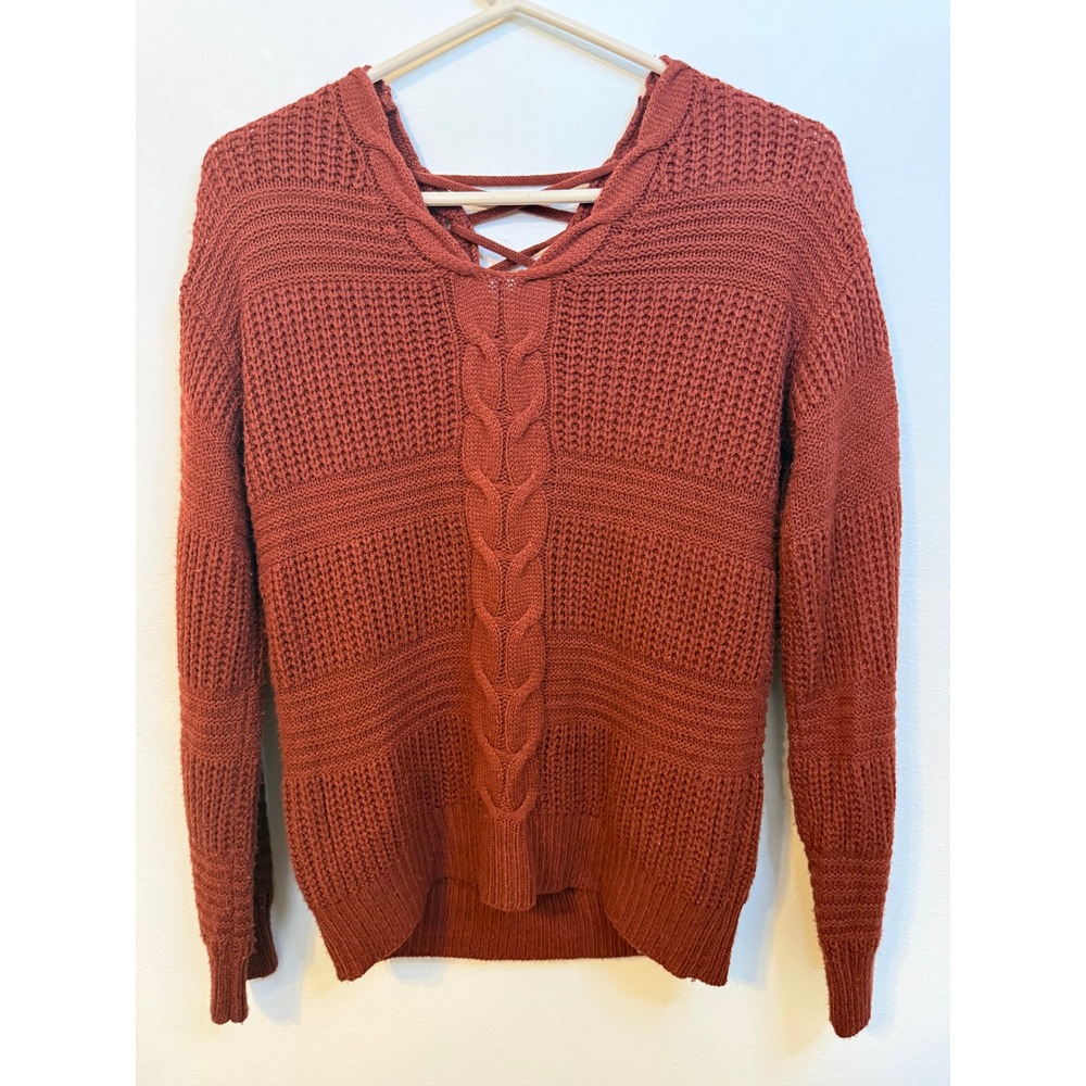No Boundaries Sweater Womens Small Rust Orange Excellent Lace Up Cable Knit